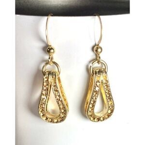Bebe Gold Tone Crystal Tear Drop  Earrings NWT